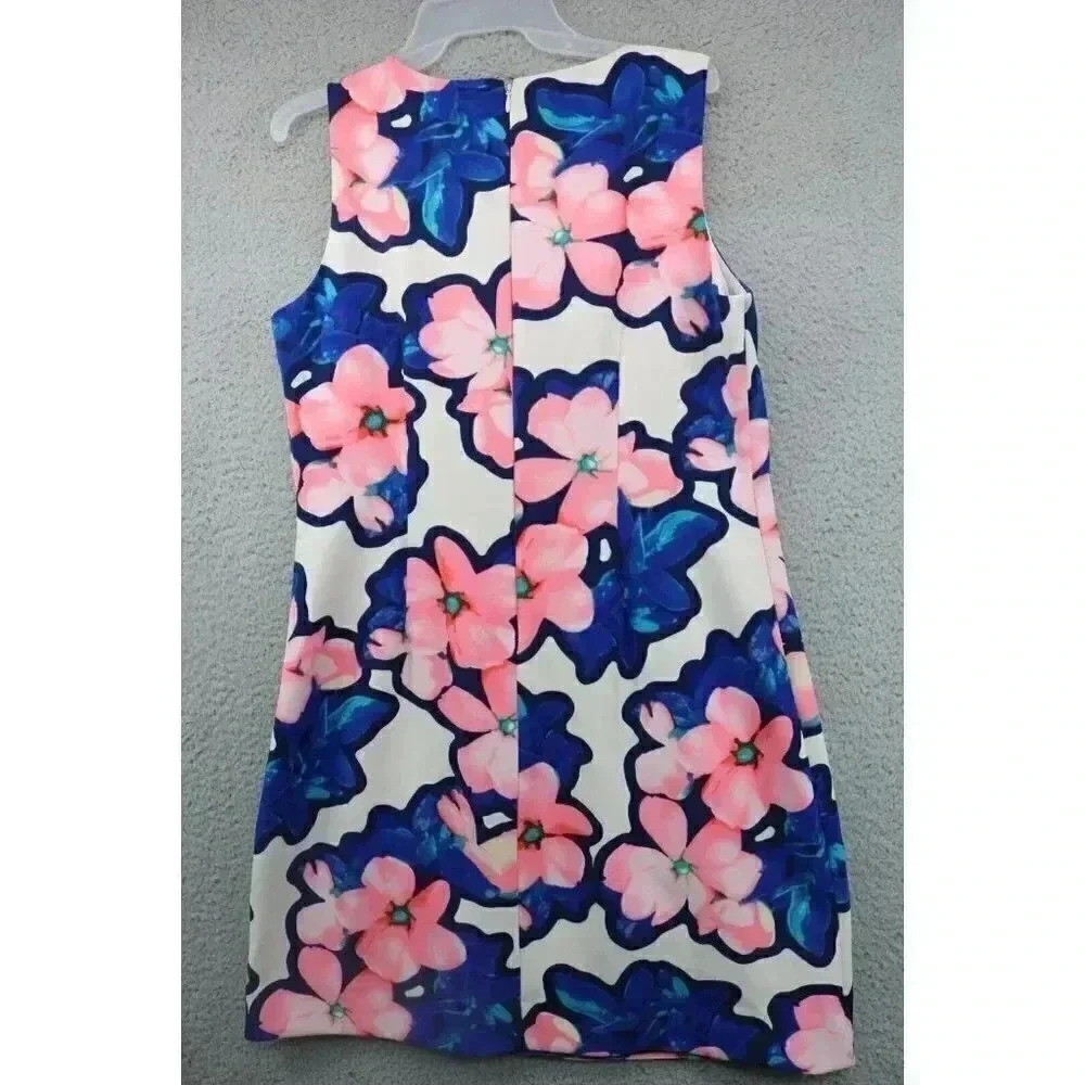 Taylor Women's Pink and Blue Floral Dress-Size 10-Lined-Back Zip - Picture 7 of 8
